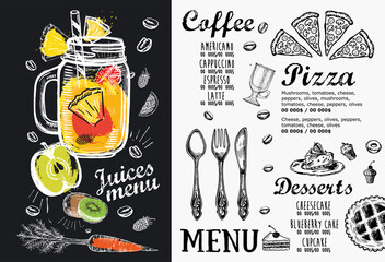 Мenu Juice, Smoothie. Vector illustration.  Hand drawn style.	