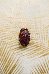 single date fruit on golden palm print fabric