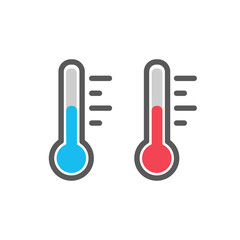 vector illustration of blue and red color thermometer icon, flat design thermometer indicator.