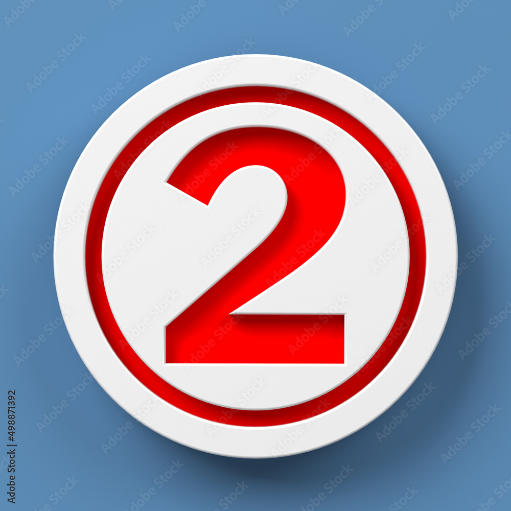 Fototapete white-colored circle icon and the red-colored number two. on blue-colored background. square composi