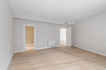 Modern and empty contemporary interior. White walls and doors in new apartment.