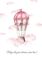  Watercolor card with hot air balloon isolated on transparent background. © Aleksandra Baianova