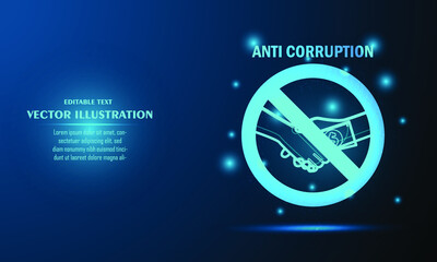 Glow ANTI CORRUPTION on a dark blue background of the space with shining stars