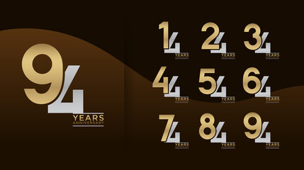 Set of Anniversary logotype gold and silver color with brown background for celebration
