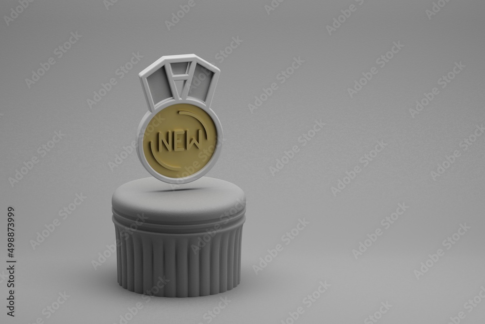 Aufkleber Beautiful abstract illustrations New medal symbol icons on a column and wonderful background. 3d rendering illustration. Background pattern for design.