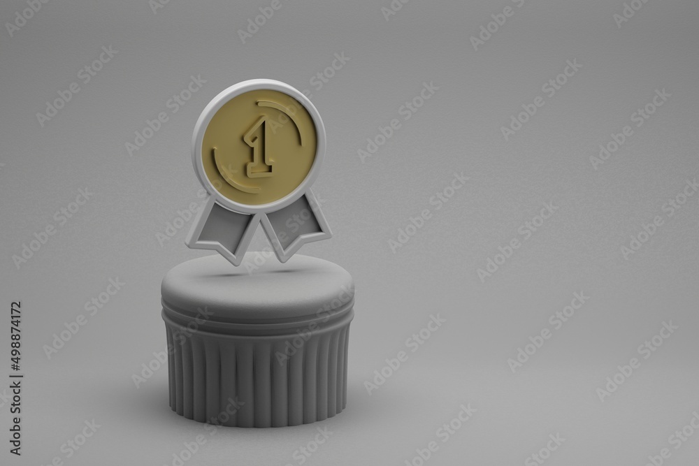Poster Beautiful abstract illustrations first 1 Badge symbol icons on a column and wonderful background. 3d rendering illustration. Background pattern for design.