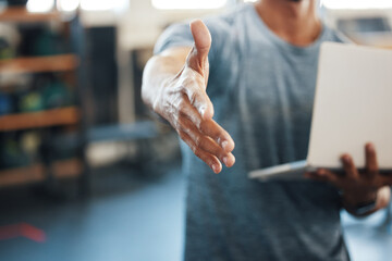 Congrats on signing up with us. Closeup shot of an unrecognisable man extending a handshake while...