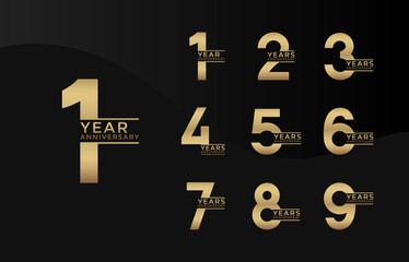 Set of Anniversary logotype gold color with black background for celebration