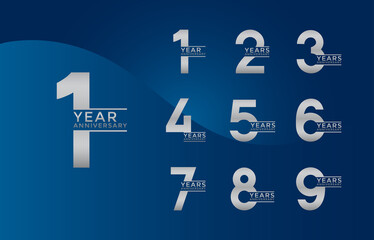 Set of Anniversary logotype silver color with blue background for celebration