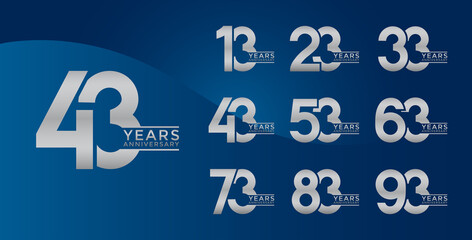 Set of Anniversary logotype silver color with blue background for celebration