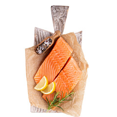 Fresh salmon steak with spinach and lentils.