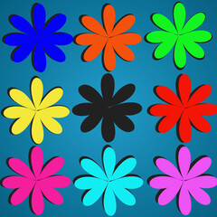 3D illustration colorful flowers abstract on deep sky blue background