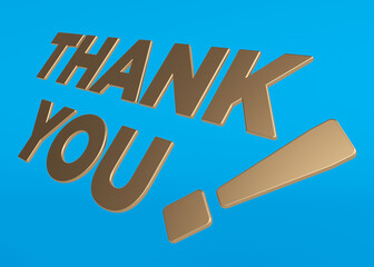 Gold-colored thank you text. On blue colored background. Horizontal composition with copy space. Isolated with clipping path.
