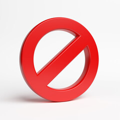 Red-colored banned sign and 'at' symbol. On white-colored background. Square composition with copy space. Isolated with clipping path.