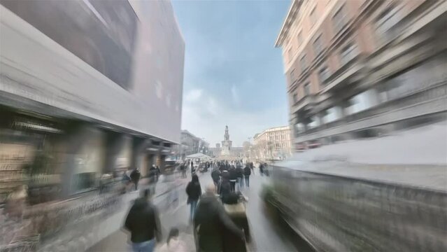 Milan, Italy, Hyperlapse - First person hyperlapse of the Via Dante in Milan during a sunny day