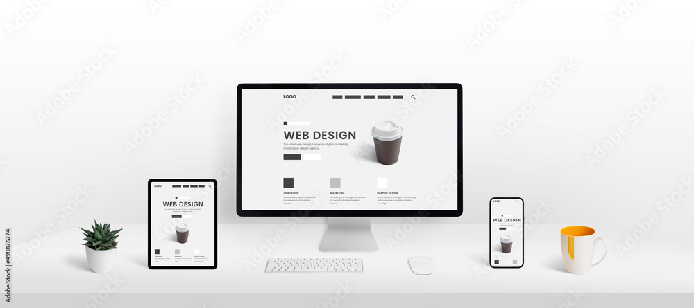 Poster Responsive web page layout on computer, tablet and smart phone display