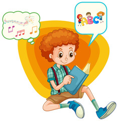 Speech bubble with boy reading book