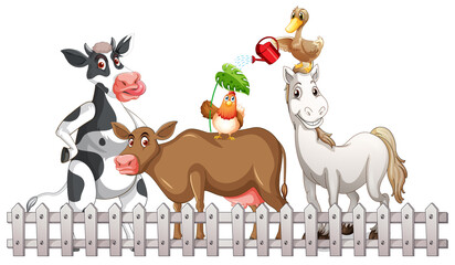 Naklejka premium Farm animals on white background