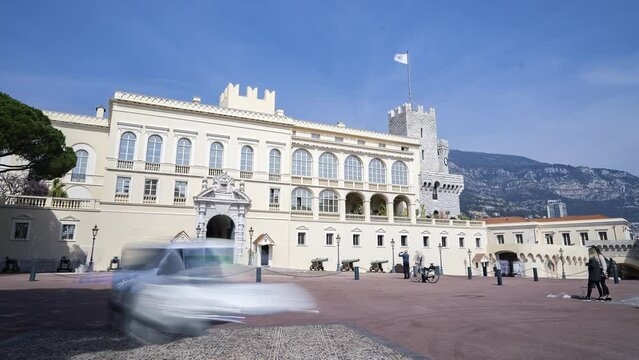 Monaco, Monaco, Timelapse - The royal of palace of Monaco during a sunny day