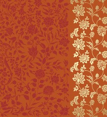 wedding card design, traditional paisley floral pattern , royal India	