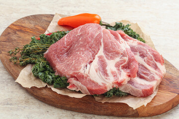 Raw pork neck for cooking