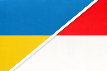Ukraine and Indonesia, symbol of country. Ukrainian vs Indonesian national flags.