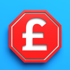 Obraz premium White-colored Pound Symbol and red-colored stop sign. On blue-colored background. Square composition with copy space. Isolated with clipping path.