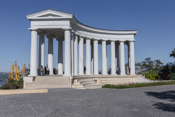 Primorsky Boulevard, Vorontsov Palace, Colonnade. Walk through the streets. Panoramic drone view