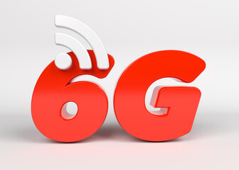 Red-colored 6G text and wifi icon on the white-colored background.