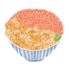 ウニといくら丼の手描き水彩風イラスト