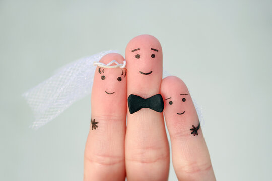 Fingers art of Happy couple to get married. Concept of stepson is joy about wedding.