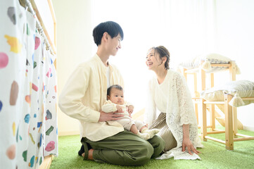 And for the main visual! Family relaxing in children's room Backlight Wide angle