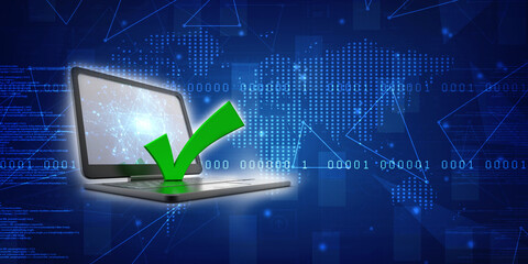 3d illustration Checkbox Tick on laptop