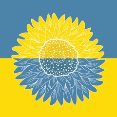 Sunflower pattern. Illustration in the colors of the Ukrainian flag. - 498882987