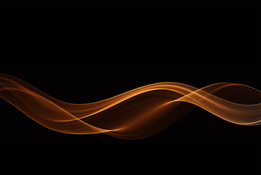 Abstract golden transparent wave motion design on dark background