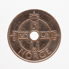 Norway - circa 2009: one crown coin of Norway showing an emblem and monogram of the crown of King...