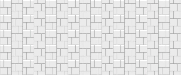 Tile subway texture. Seamless brick wall. Metro background. Ceramic pattern. Old stone surface. Apron faience print. Vintage rectangle brickwall. Cement print. Kitchen backsplash. Vector illustration.