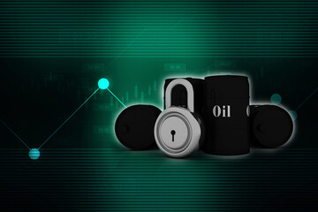 3d illustration crude oil barrel lock 