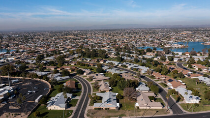Daytime view of the residential core and houses of Sun City, Arizona, USA.
