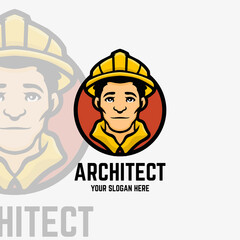 Architect cartoon mascot logo template