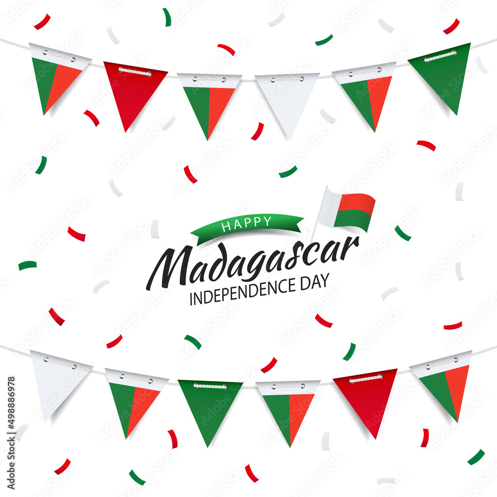 Wall mural Vector Illustration of Madagascar Independence Day.  Garland with the flag of Madagascar on a white background.
