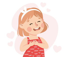 Self-love with Little Girl Admiring Herself Loving Her Appearance Vector Illustration