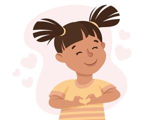 Self-love with Little Girl Admiring Herself Loving Her Appearance Vector Illustration
