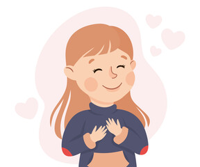 Self-love with Little Girl Admiring Herself Loving Her Appearance Vector Illustration