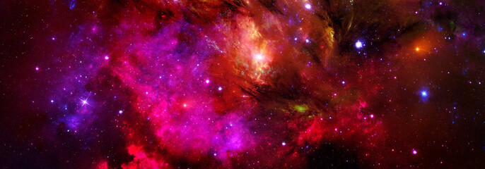 Abstract cosmic background with purple-red nebula and stars