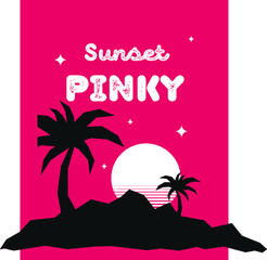Pink White and Black Illustrated Sunset Canvas Print