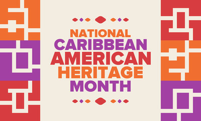 Caribbean American Heritage Month in June. Culture Month to the people of America. Celebrate annual with festival. Happy holiday. Poster, card, banner and background. Vector illustration