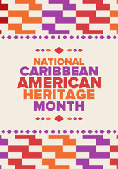 Caribbean American Heritage Month in June. Culture Month to the people of America. Celebrate annual with festival. Happy holiday. Poster, card, banner and background. Vector illustration