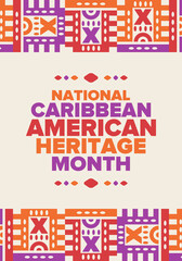 Caribbean American Heritage Month in June. Culture Month to the people of America. Celebrate annual with festival. Happy holiday. Poster, card, banner and background. Vector illustration