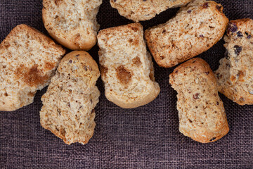 Traditional rusks, a local South African favorite on rustic background with copy space